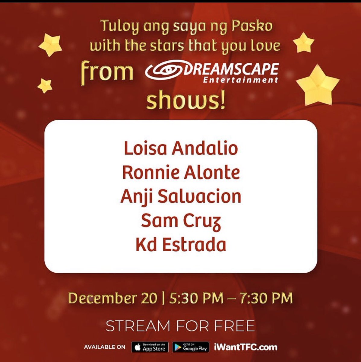LN061399's tweet photo. From @DreamscapePH kasama po ang #LoiNie at ibang cast sa Christmas special ngayong Dec.20 @iamAndalioLoisa @iamr2alonte https://t.co/SvCNFwCcou