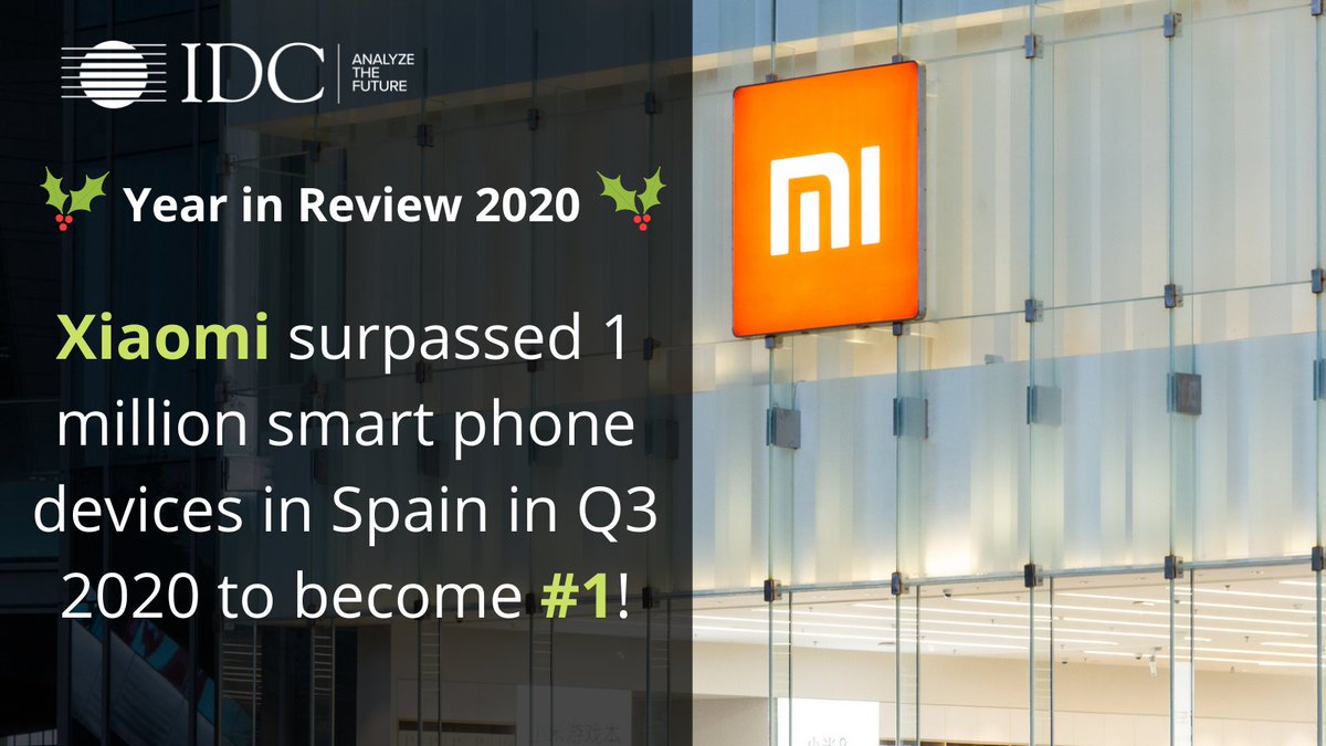 IDC_EMEA's tweet photo. Xiaomi surpassed 1 million #smartphone devices in Spain in Q3 2020 to become #1! #IDC_YearInReview https://t.co/ZcFyWKls4W