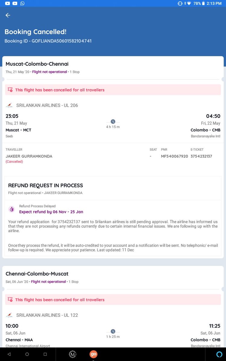 GjrVl's tweet photo. See How Goibibo cheating. Sri Lankan AirLines Refunded, But Goibibo lier says Not refunded. Check who is the cheater. Goibibo or Sri Lankan AirLines. Waiting from 210 days for refund. IATA has to announce best cheater award to the Companies Like GOIBIBO.have to take legal action. https://t.co/wTAAsuJfPf