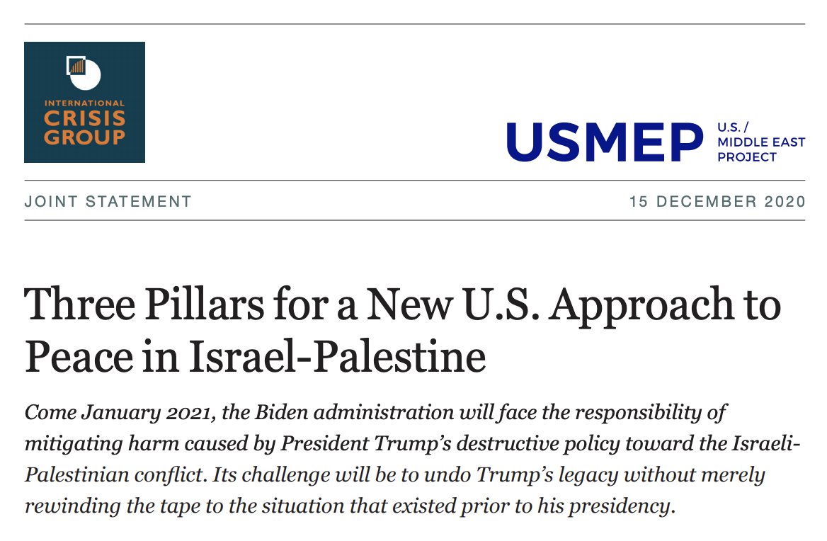 Joint @USMEP & @CrisisGroup statement on 'Three Pillars for a New U.S. Approach to Peace in Israel-Palestine' bit.ly/2KpUJ5K