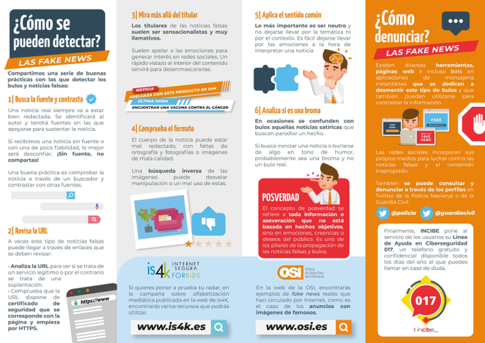 dsn's tweet photo. #Desinformación «Manual para detectar y denunciar bulos y #FakeNews» @osiseguridad @INCIBE https://t.co/G4eo1lzUbA https://t.co/08weUNYeyg