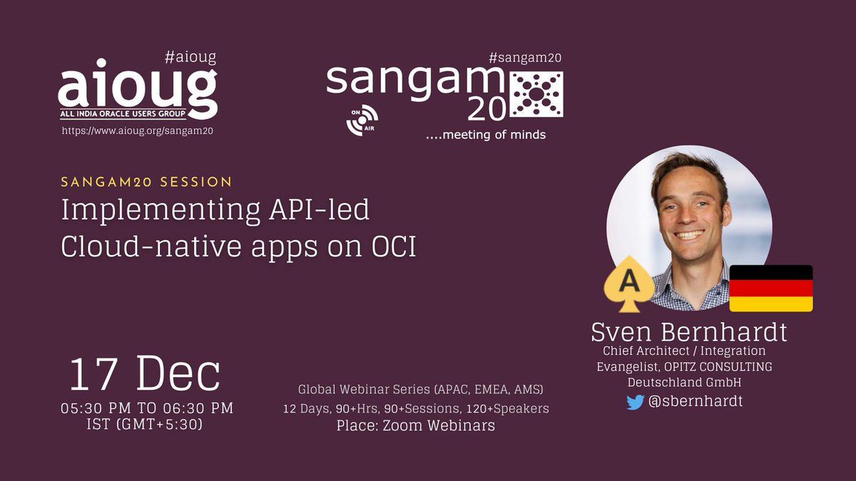 Learn how is Cloud-native development different from classical app development with <a href="/sbernhardt/">Sven Bernhardt</a>.  Sangam20 upcoming session.Are you Ready? Register bit.ly/35yHQOK  

<a href="/Oracle/">Oracle</a> <a href="/OracleCloud/">Oracle Cloud</a> <a href="/Oracle_India/">Oracle India</a> <a href="/groundbreakers/">groundbreakers</a> <a href="/oracleugs/">Oracle User Groups</a>  #aioug #sangam20 <a href="/oracleace/">Oracle ACE Program</a>