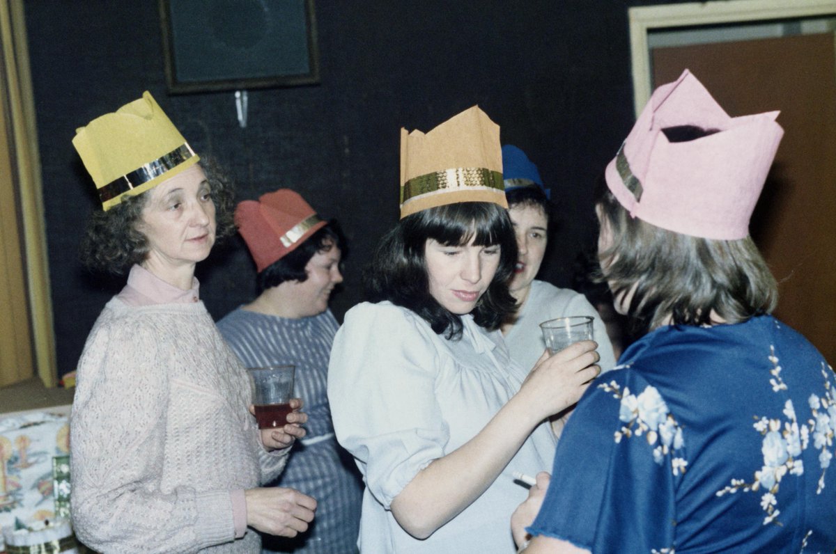 Memories of getting together for Christmas parties can be a source of comfortHere are members of Banwen Women's Support Group at the children's Christmas party held at Banwen Ex-Servicemen's Club during the Miners' Strike(1984-5) https://bit.ly/3mp3Tg9&nbsp;  #ObjectsOfComfort