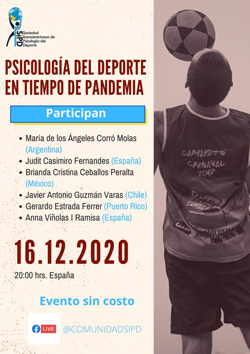 Hoy! #MESAREDONDA #Psicologíadeportiva en tiempo de pandemia, con 4 puntos: 
1) Cambios a nivel laboral
2) Temáticas a abordar en las interenciones
3) Ideas interesantes de trabajo
4) Retos como psicólog@s
Les esperamos en el Facebook Life de la SIPD
#lasipdsemueve