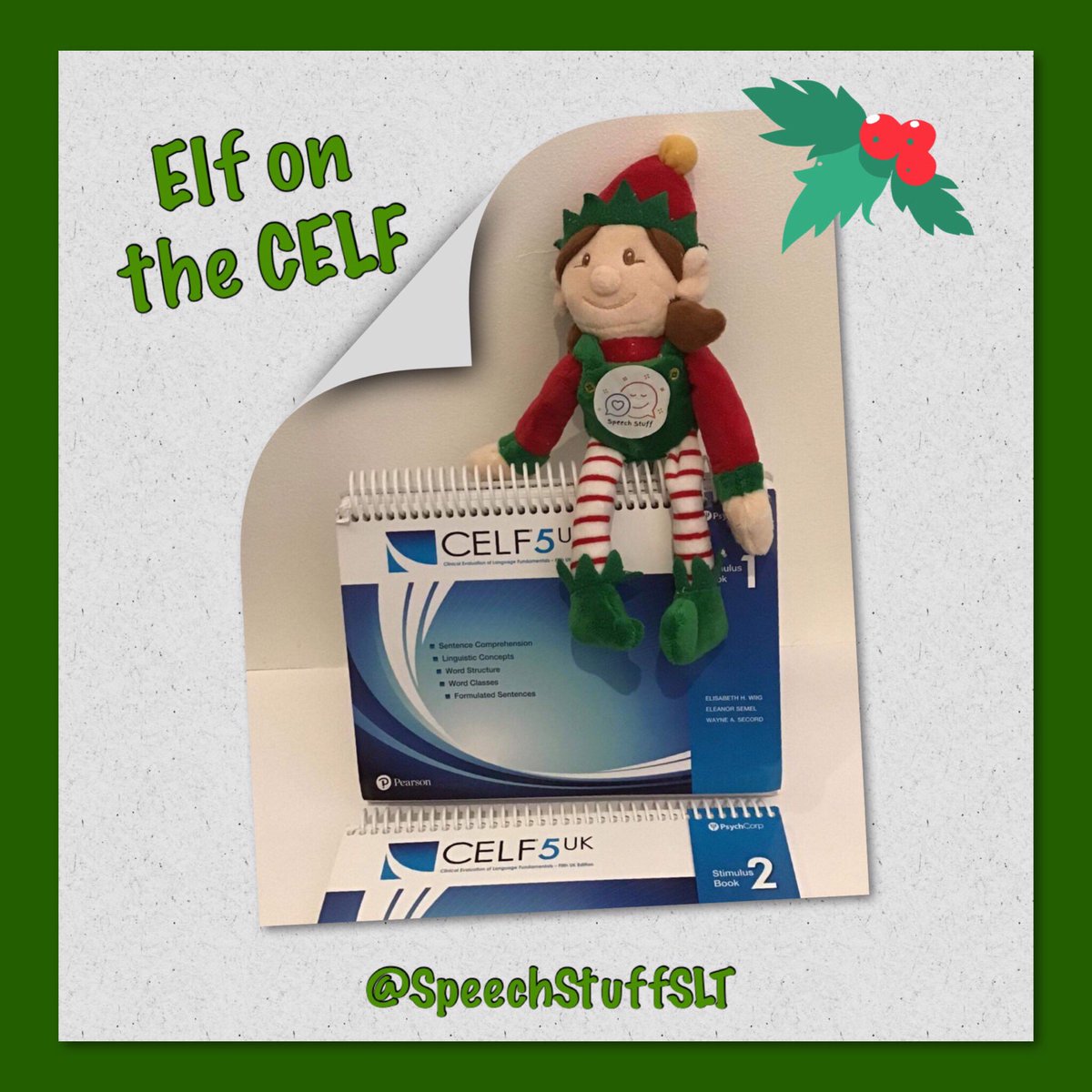 SpeechStuffSLT's tweet photo. Today Holly is an ‘Elf on the CELF’
Using elves to work on prepositions and positional language can be great fun. E.g. Elf is on the table, or next to the tree
@PearsonclinUK
#Holly #helpfulelf #pearson #celf #assessment #childlanguage #elfonacelf #elf #slpeeps https://t.co/ArmAJqHR1h