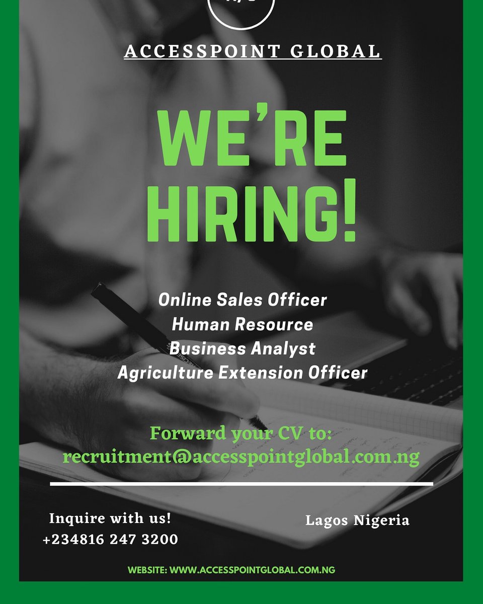 BolanleWamz's tweet photo. Interested candidates should forward their CV to recruitment@accesspointglobal.com.ng
#Nimc #chemistry #EasternSecurity #NETWORKMARKETING #network #NeoShutsDownWarri #EricaStormsAbia #Fulani #Southampton #NationalID #Sims #layconxshowmax 
RT https://t.co/Sn9lSLwAh1