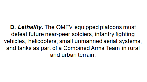 Firepower requirements to engage infantry up to tanks, and helicopters. So an ATGM essential, and high elevation cannon. Given need for unmanend turret (see further down), could mean high profile turret, or loss of swept volume inside vehicle to allow that big 50 mm to elevate