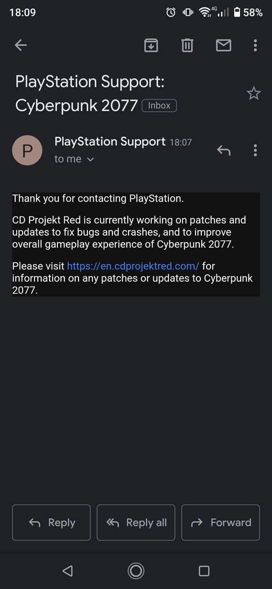 Hagazpacho's tweet photo. @CyberpunkGame Not getting promised refund... F this game https://t.co/qi2ct5Wq9M