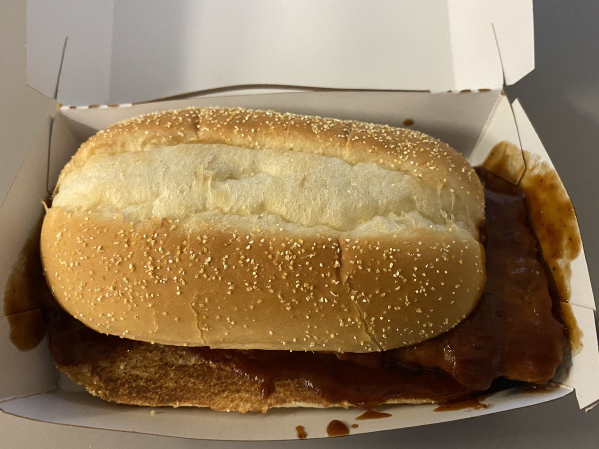 JonCarroll03's tweet photo. Gang,

I am a lot of things, but I am a man of my word.

One day I said I’d eat a McRib if a certain team lost.

They did indeed lose.

Today I eat a McRib for lunch.

#VideoProofOnIG 

#ThanksMichigan https://t.co/HldfkdJOnv