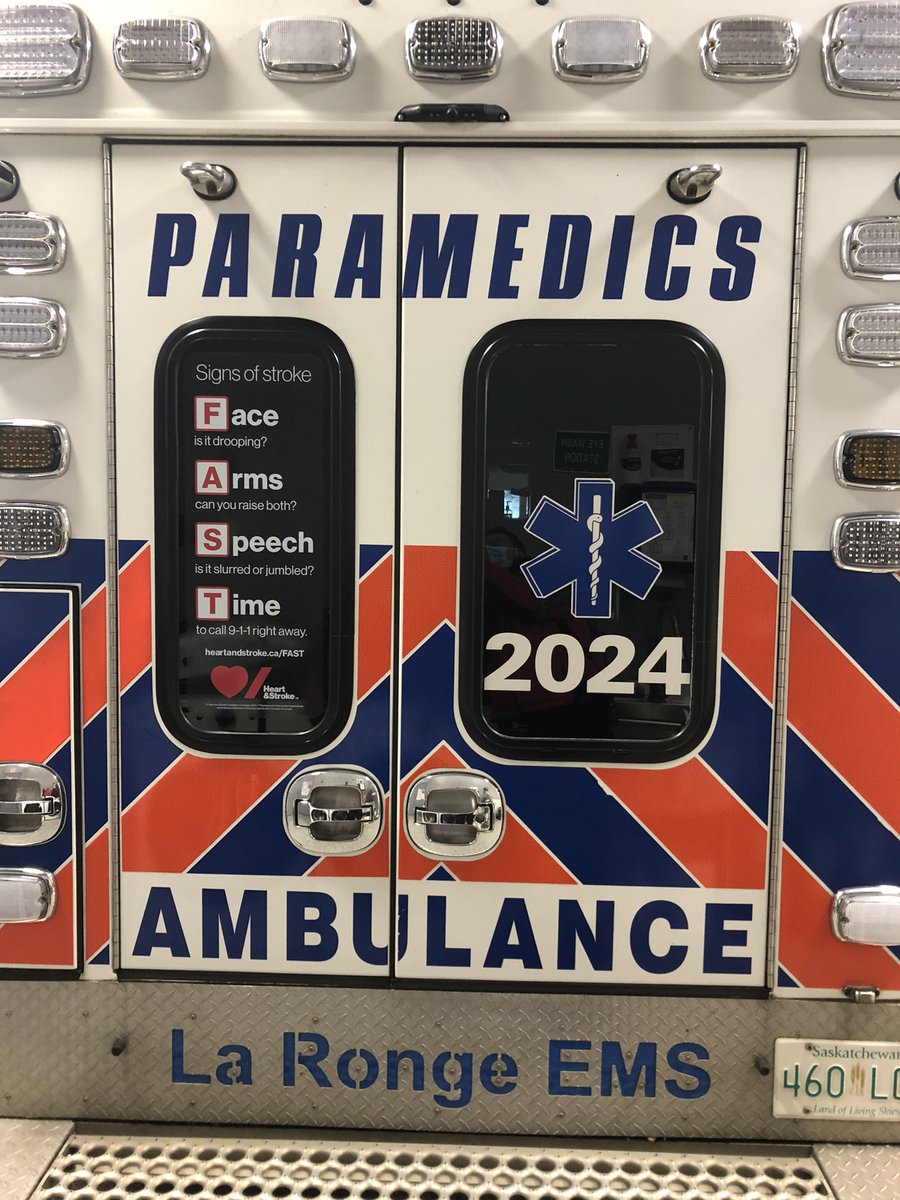 Proud to support <a href="/HeartandStroke/">Heart & Stroke</a> #FAST decals on all our Ambulances. Do you know the signs of a #stroke?Knowing the signs can save a persons life. #skparamedics <a href="/SaskHealth/">Saskatchewan Health Authority</a>
