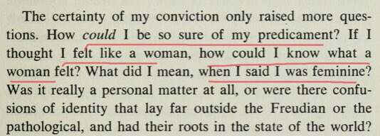 More than once Jan reflects on what it means to claim womanhood and to claim to think like a woman. His later pronouncements show he thinks like a man, who “others” women to create a refuge for himself. He creates a prison for women to satisfy his own needs.