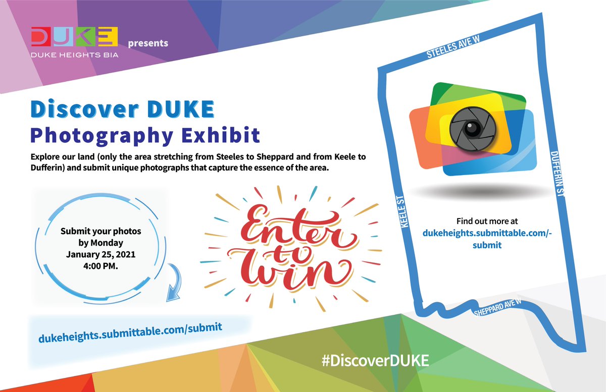 DUKEHeightsBIA's tweet image. Inviting all aspiring photographers to explore #DUKEHeightsBIA and submit unique photographs that capture the essence of our business community. Submit photos at dukeheights.submittable.com/submit by Monday, January 25, 2021. 
#DiscoverDUKE #entertowin #photoexhibition  #seetorontonow