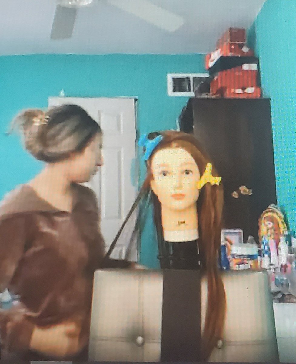 mssanchez915's tweet photo. You'd be suprised how much can be done with virtual learning. Here we see facial massage practice, haircuts, and hairstyling done from home. #futurecosmetologists #CTE https://t.co/nDXuCdo499