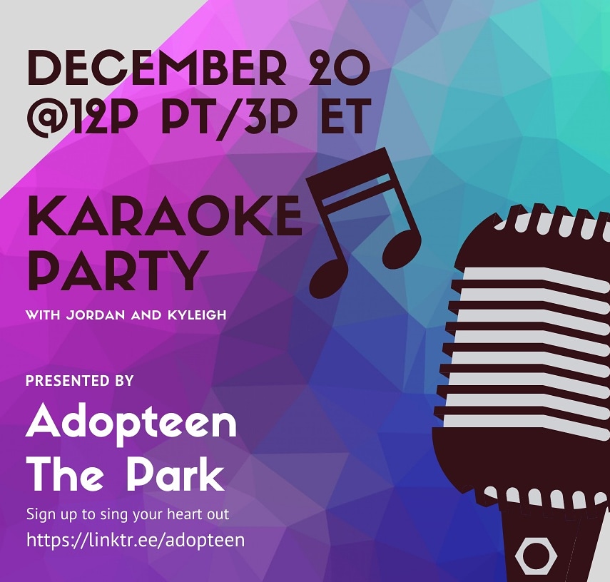 kyleighelisa's tweet photo. Sing your heart out at Adopteen's Karaoke Party hosted by Jordan and Kyleigh! This virtual party is happening this Sunday December 20th at 12N PST/3P EST. Sign up to sing on the linktree so you dont miss out the last event of 2020!

#karaoke #adopteen #adoptees #connect #sing https://t.co/nI2uqrx0C9