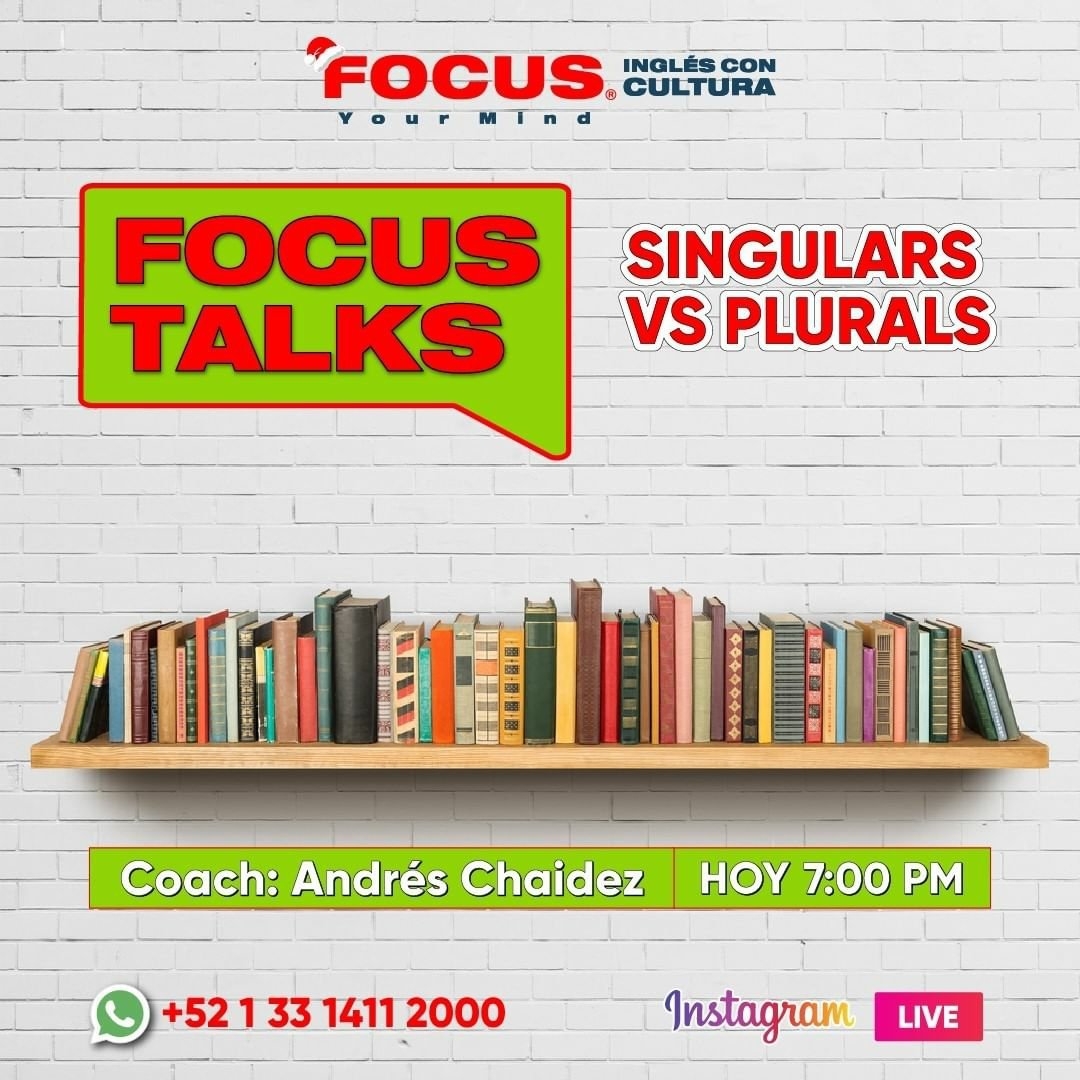 inglesfocusgdl's tweet image. La cita es esta tarde a las 7pm, con el coach Andrés Chaidez,  en nuestra clase gratis #FocusTalks, donde conoceremos los Singulars &amp;amp; Plurals

Singular - Plural

Man - Men
Woman - Women
Child - Children
Person - People

#focusyourmind Inglés con Cultura
#aprenderingles #mexico