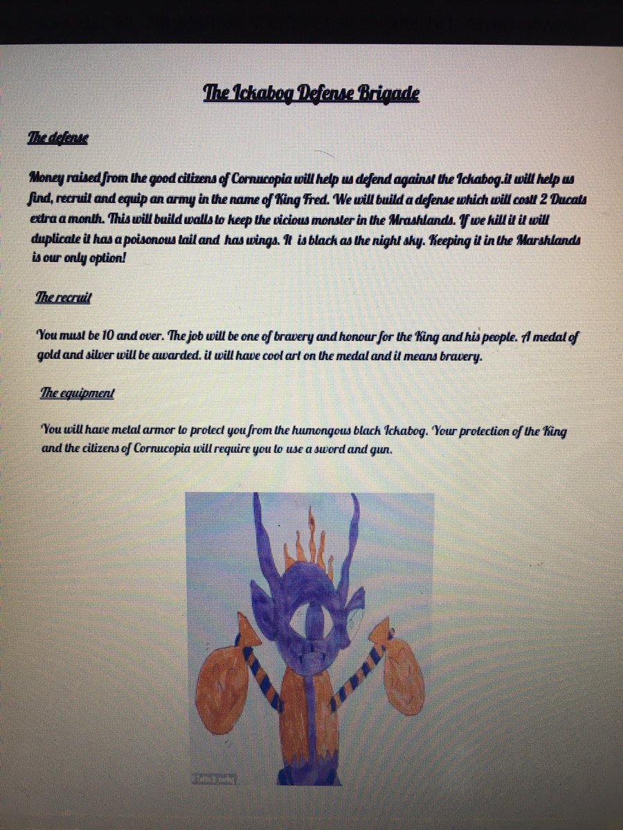 ALCMrBishop's tweet photo. Children wrote posters informing the people of Cornucopia about the rise in tax to fund the Ickabog Defence Brigade. https://t.co/RWsK3HGanE