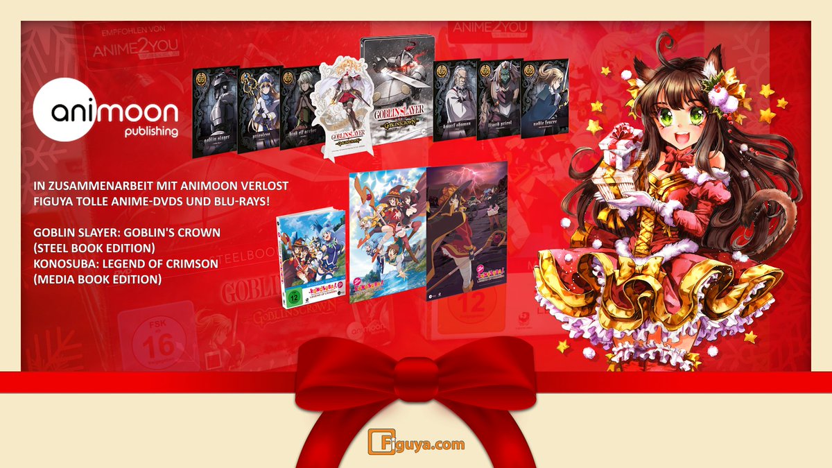 Zusammen mit <a href="/AniMoonAnime/">AniMoon Publishing</a> verlosen wir heute insgesamt 2x eine DVD &amp; Blu-ray von KonoSuba und 2x eine DVD &amp; Blu-ray von Goblin Slayer auf unseren Social Media Kanälen für euch. Zur Teilnahme Retweet und Kommi was euer Liebling aus dem AniMoon Programm ist figuren-advent.de