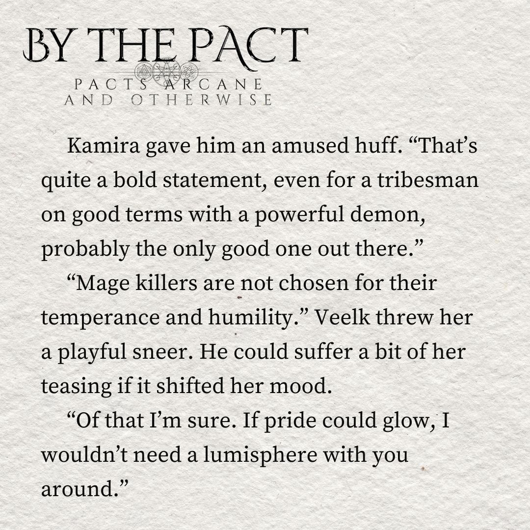 AuthorJMac's tweet photo. It's #TeaserTuesday!
It seems that Kamira has met an equal match for her stubbornness in demon Veranesh. And Veelk, being himself, has no pity for either of them.
***
Read the first chapter: https://t.co/L0OrvB7xwz
Preorder #ByThePact now: https://t.co/zQdgzh7VjR https://t.co/pbfncOA6Et