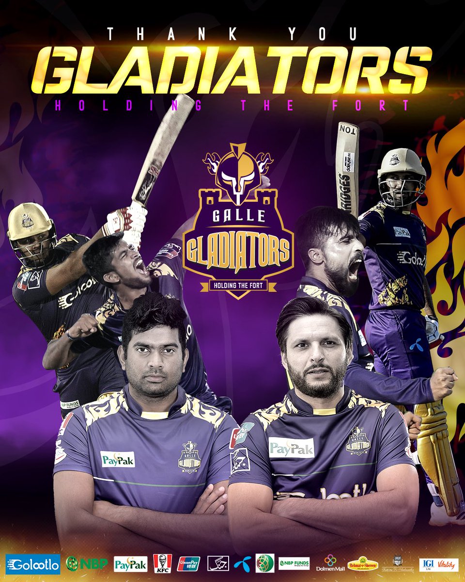 GalleGladiators's tweet photo. Not the result we wished for this night!! Congratulations to @JaffnaStallions on winning @LPLT20 🏆
The Gladiators fought through the way to reach to the Finals after being down and out!!
It is just the start of a long battle for #HoldingTheFort
#ThankYouGladiators #GGvJS https://t.co/COMY260dLl