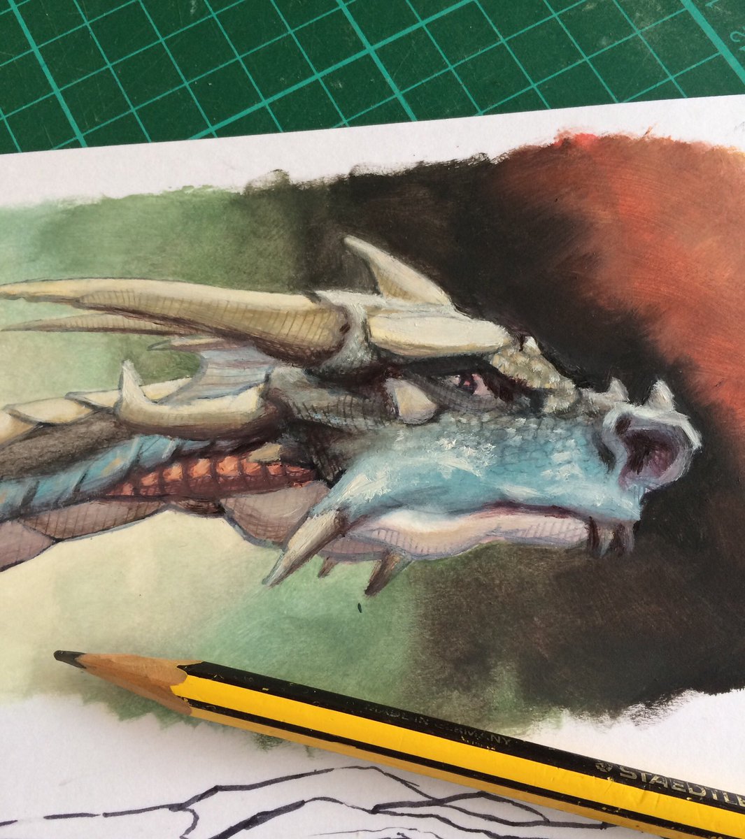 I hate wasting paint on a palette so I quickly worked up this sketch for fun
Oil on paper

#dragon #dragonsketch #oilsketch #fantasyart #fantasyillusttation #illustrator #fantasyillustrator #dragondrawing
