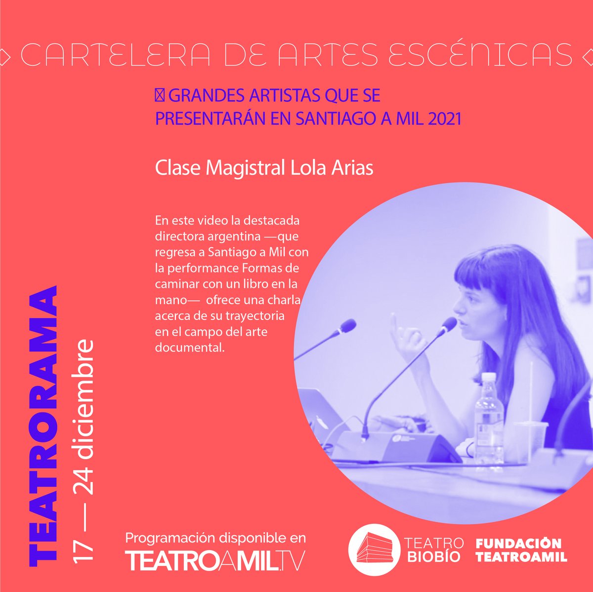 teatrobiobio's tweet photo. ¿Buscando panoramas para estos días? Desde el 17 al 24 de diciembre continúa la cartelera de #Teatrorama de la mano de @fundteatroamil 🎭
¡Apúntalo🗓 y no te lo pierdas porque es absolutamente gratis desde https://t.co/A6xNdZqXBi!
#TBBdetodosytodas
#SeguimosCuidándonos https://t.co/7DnjjRPdLK