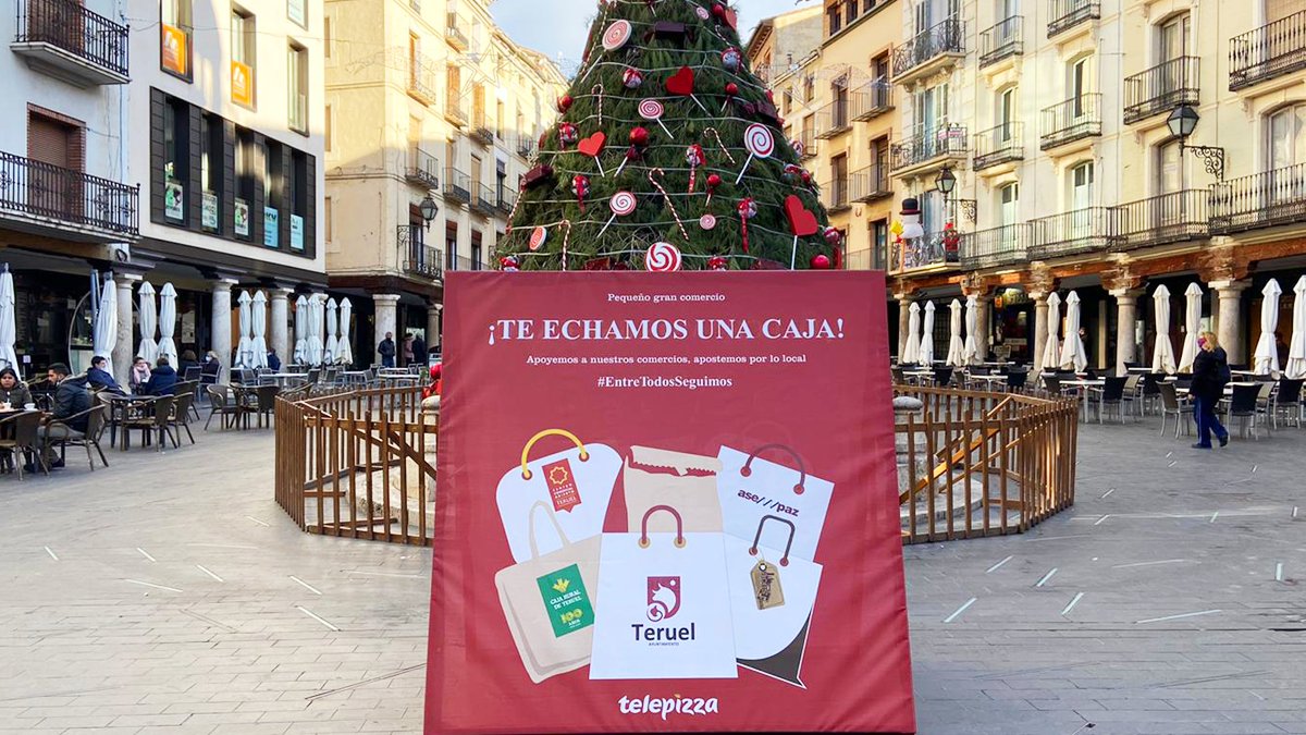Desde hoy, en <a href="/TelepizzaTeruel/">TELEPIZZA TERUEL</a>, nuestras cajas llevarán la imagen de las 3 asociaciones de comerciantes, para apoyar y seguir haciendo lo que nos une 🙌, junto a los más de 100 comercios de la ciudad. Porque #EntreTodosSeguimos