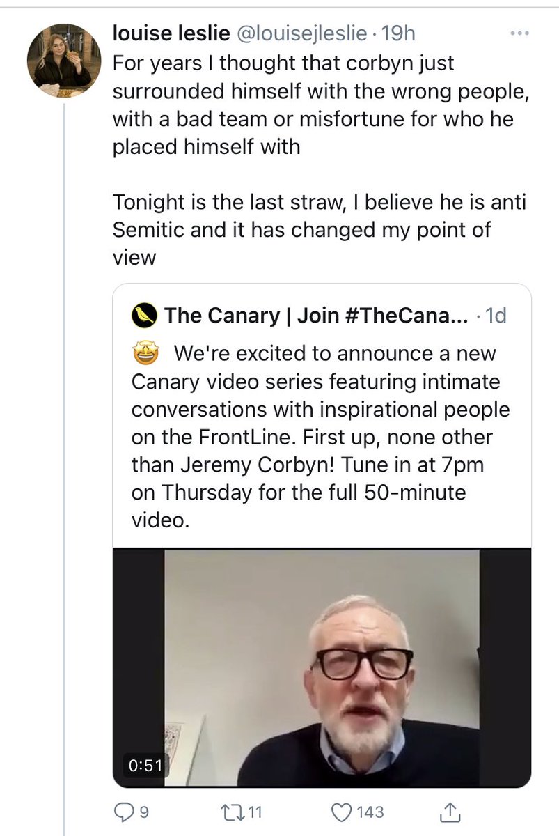 I’m not sure why the Jewish MPs, the Jewish newspapers, most of the Jewish community and the Chief Rabbi saying Corbyn was an antisemite wasn’t enough to be believed. But I guess the penny has finally dropped thanks to his own antisemitic actions. What took so long?
