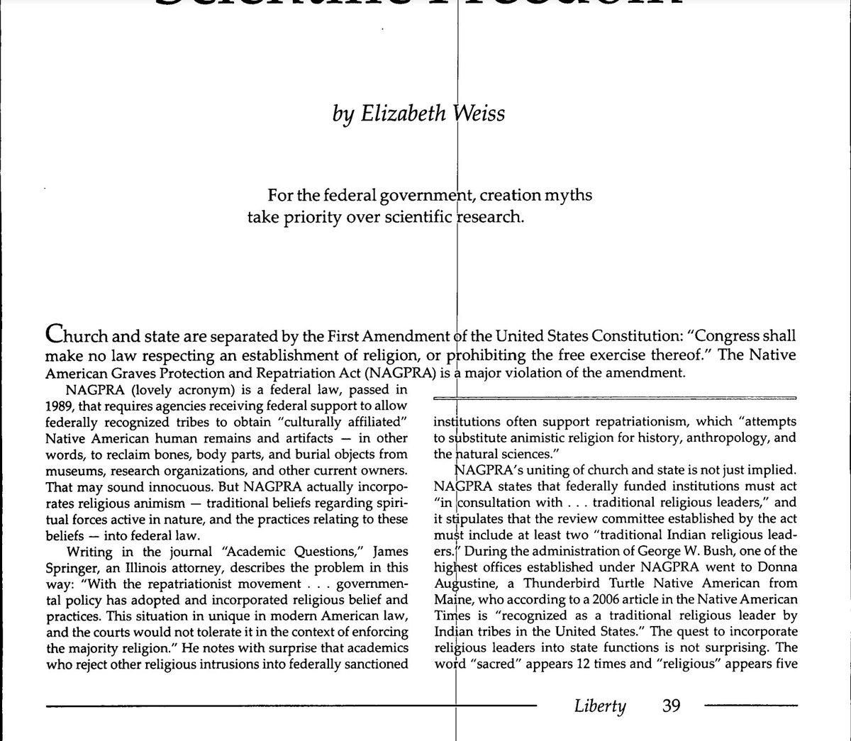 In a 2009 article, Weiss is already citing Springer (who here is cited as "an Illinois attorney" no anthropology credentials anymore), having discovered that they share simpatico views about how they should be able to do whatever they want with other people's dead family members.