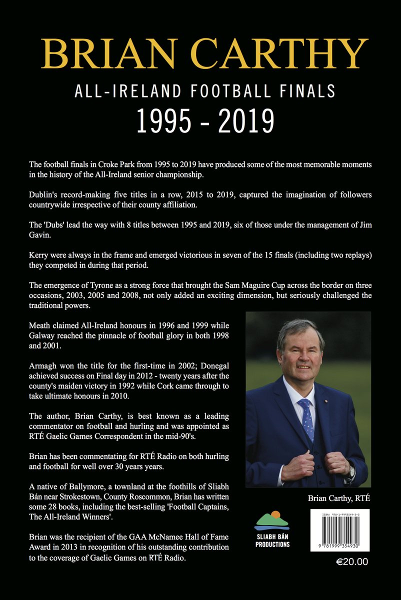 briancarthyrte's tweet photo. My new book covering the @officialgaa 'All-Ireland Football Finals 1995-2019' is in book stores nationwide and also available to buy here: https://t.co/tM9BcsNlkn
Retweet this to be in with a chance of winning 1 of 3 copies. Will select the winners on Monday. https://t.co/piPwKKjrVN
