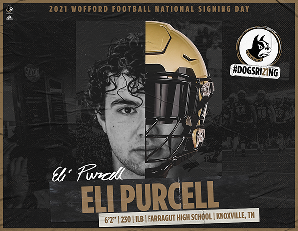 Wofford_FB's tweet photo. Next in for Wofford is linebacker Eli Purcell from Farragut High School in Knoxville. #DOGSRI21NG #DefineYourStandard https://t.co/eYOO00TDQD