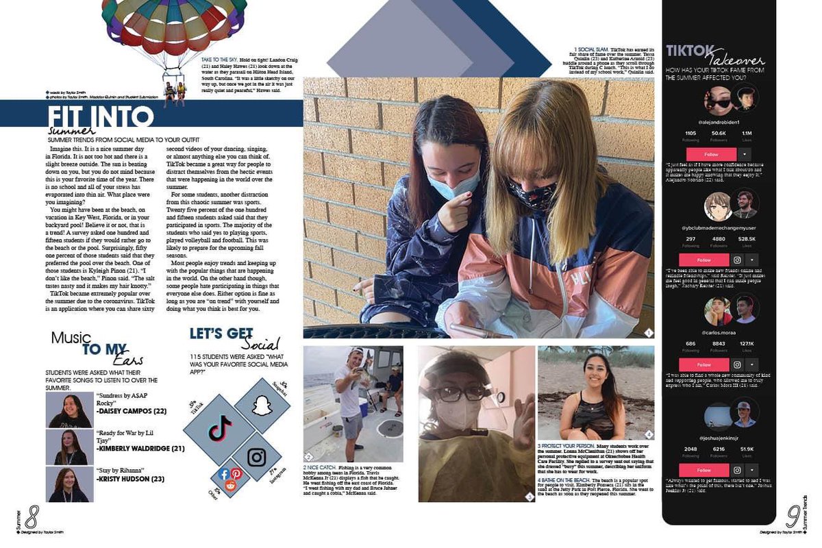 I love this awesome spread from Okeechobee High School, and especially all their mods they have worked in. I love how they included tik tok down the right hand side. What are you doing in your yearbooks to include social media? Great job Mr. Pung and my Okeechobee Yearbook Staff!