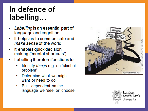 Of course, labelling can serve important functions, e.g. as how we 'make sense' of the many complex 'things' we encounter in the everyday. With pros and cons. 4/10