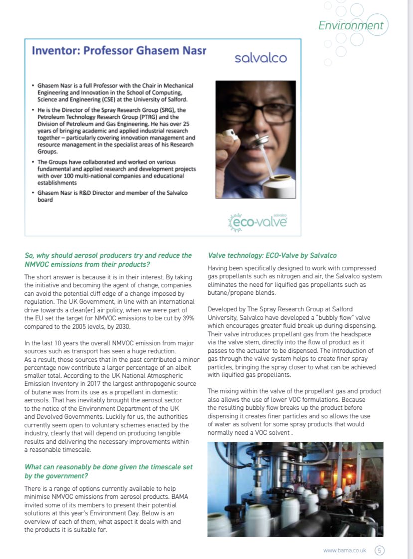salvalco's tweet photo. MD of Salvalco, Peter Shaw talks to @BAMA_aerosol (page 5) on reducing NMVOC emissions across the aerosol industry and how Eco-Valve is supporting this journey 

https://t.co/p8NDbYJlsk

#NMVOC #aerosolindustry #ecovalve #Sustainability #greentechnology #bama #climatechange https://t.co/NbFWKQhD53