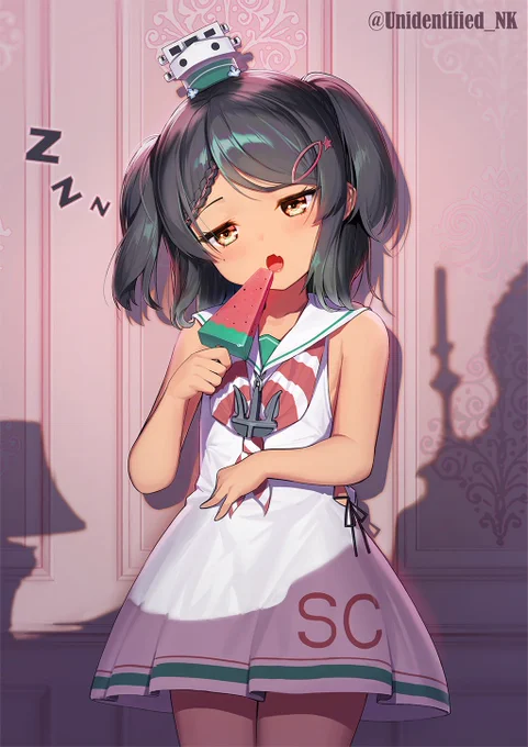 スイカバーを食べるシロッコちゃんです。
#艦これ  
#シロッコ 