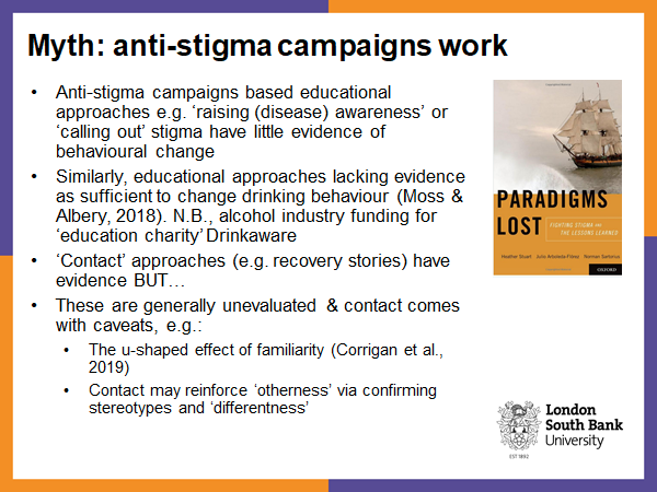 Evidence for addiction based stigma reduction is lacking, but existing campaigns seem to be based on false assumptions that fail to account for these factors. 8/10