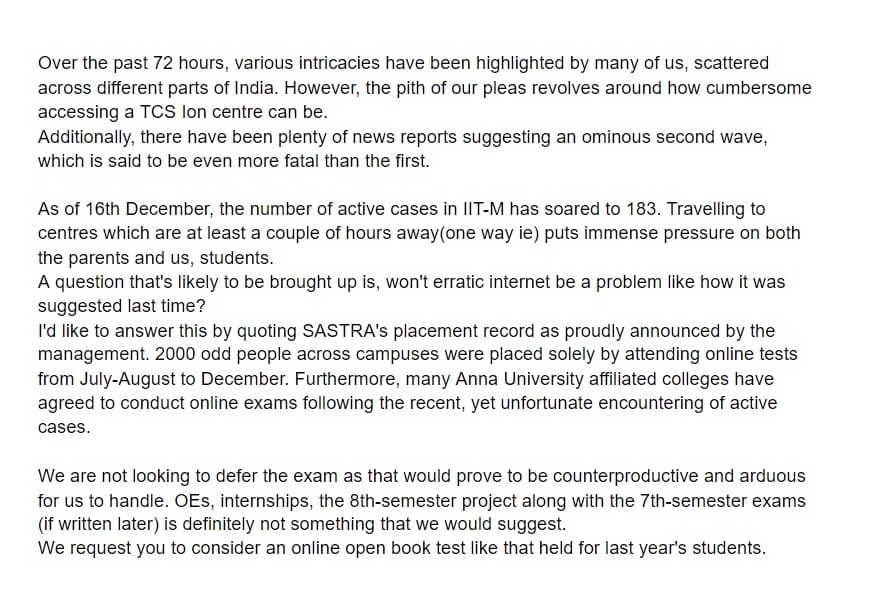 AswadKakumani's tweet photo. #StopHybridExamsInSASTRA sir pls consider the situation and look into the following points @SVaidhyasubrama @SastraUniv https://t.co/8uVKyvlvq1