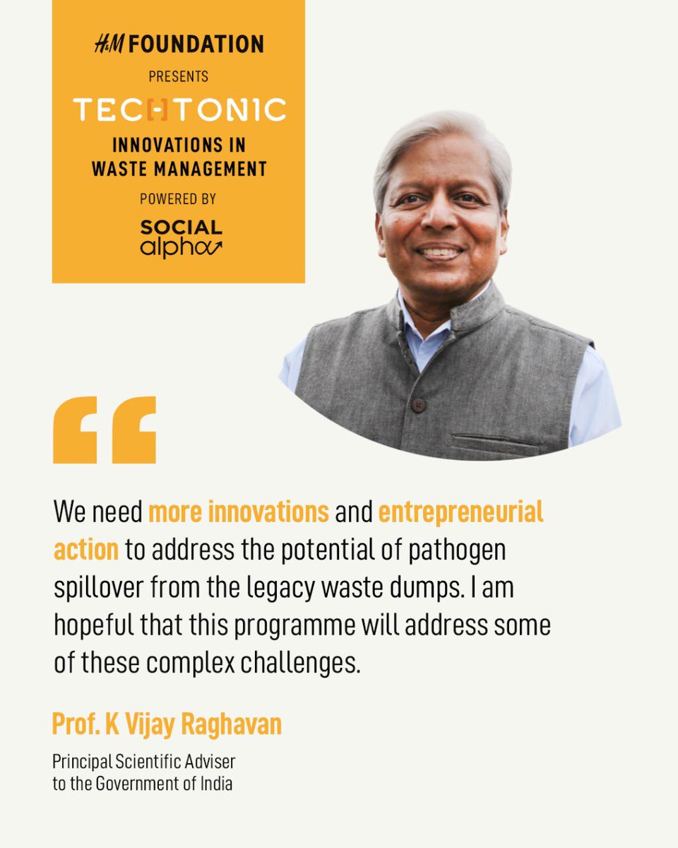 Prof. <a href="/kvijayraghavan/">K. VijayRaghavan</a>, <a href="/PrinSciAdvGoI/">Principal Scientific Adviser, Govt. of India</a> in his keynote address at the launch of Techtonic-Innovations in Waste Management highlighted the “Health-Waste Nexus”- the risk of the next human pandemic &amp; the need to speed up innovations in waste management.

Apply bit.ly/3ahnBrG