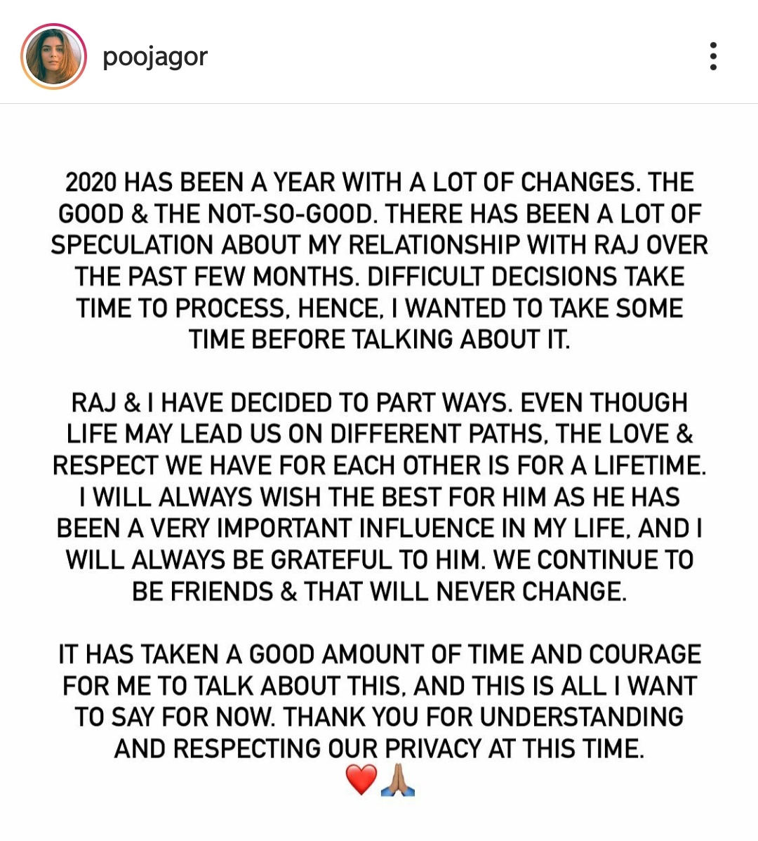DelhiTimesTweet's tweet image. TV couple #PoojaGor and #RajSinghArora, who had been together for almost a decade, have parted ways, Pooja shared in a statement on social media
