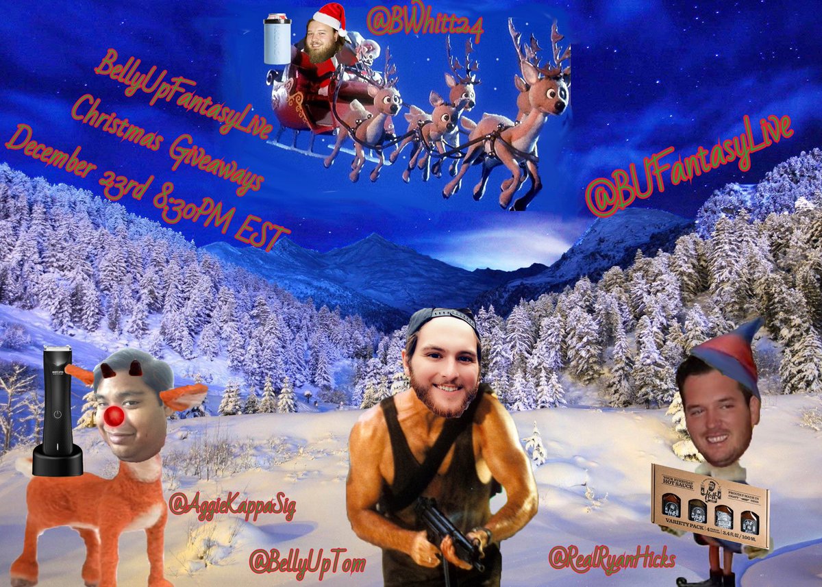 BellyUpFantasy's tweet photo. #FantasyCommunity tune in tonight for @BUFantasyLive at 8:30EST to find out how to enter into our FREE CHRISTMAS GIVEAWAY!!! #Manscaped #HoffandPepper #KongBeerBong #SantaSanta #LastChristmas #Presents https://t.co/9ZgrK8ymG9