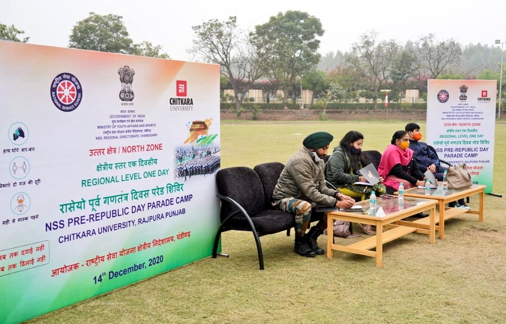 NSSRDChandigarh's tweet photo. #Not_ME_But_YOU
#COVID19unlock
Glimpse of #ParadeDrill hosted by NSS Regional Directorate, CHD for #OneDay NSS PreRD Parade Camp in the premises of #ChitkaraUniversity during the #UnlockProcess of pandemic.
#NationalPreRDcamp2020
@_NSSIndia @YASMinistry @KirenRijiju @PMOIndia https://t.co/x6eYQq9Hgy