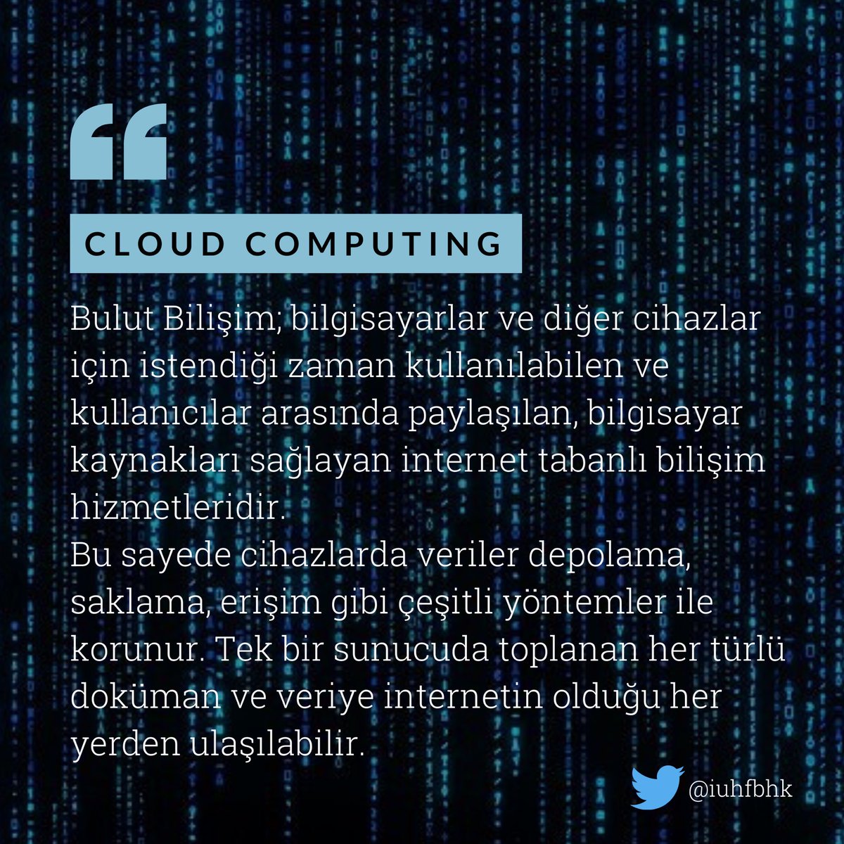 Bulut Bilişim; düşük maliyet,sınırsız depolama,veri güvenliği ve erişilebilirlik gibi avantajlar sağlıyor. 
Dropbox&amp;ICloud 
#CloudComputing