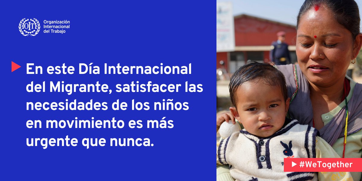 ILO_Childlabour's tweet photo. Hoy es el Día Internacional del Migrante. ¿Sabías que hay 33M de niños migrantes internacionales, y que una gran mayoría de ellos están en alto riesgo de #trabajoinfantil y otras formas de explotación?

#MigrantsDay #nochildlabour

➡️ https://t.co/Pg3eCgIVEd https://t.co/zrNgzoDWbH