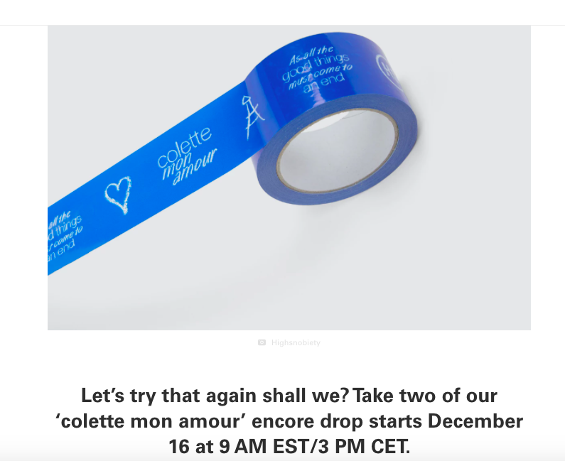COLETTE MON AMOUR is back on highsnobiety.com/shop/ today at 3PM CET. 
#colette #colettemonamour #highsnobiety #coletteforever