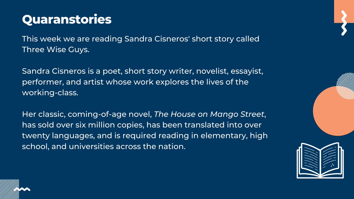 kimlitlibrary's tweet photo. Spending more time at home? Try our short story club. Quaranstories explores literature in small bites. 

Read this week's story here, and contact Julie at jconrad@kimlit.org  to join the discussion. 

https://t.co/MiheqyjVA2

#quaranstories #shortstoryclub #threewiseguys https://t.co/DeyPkOeRar