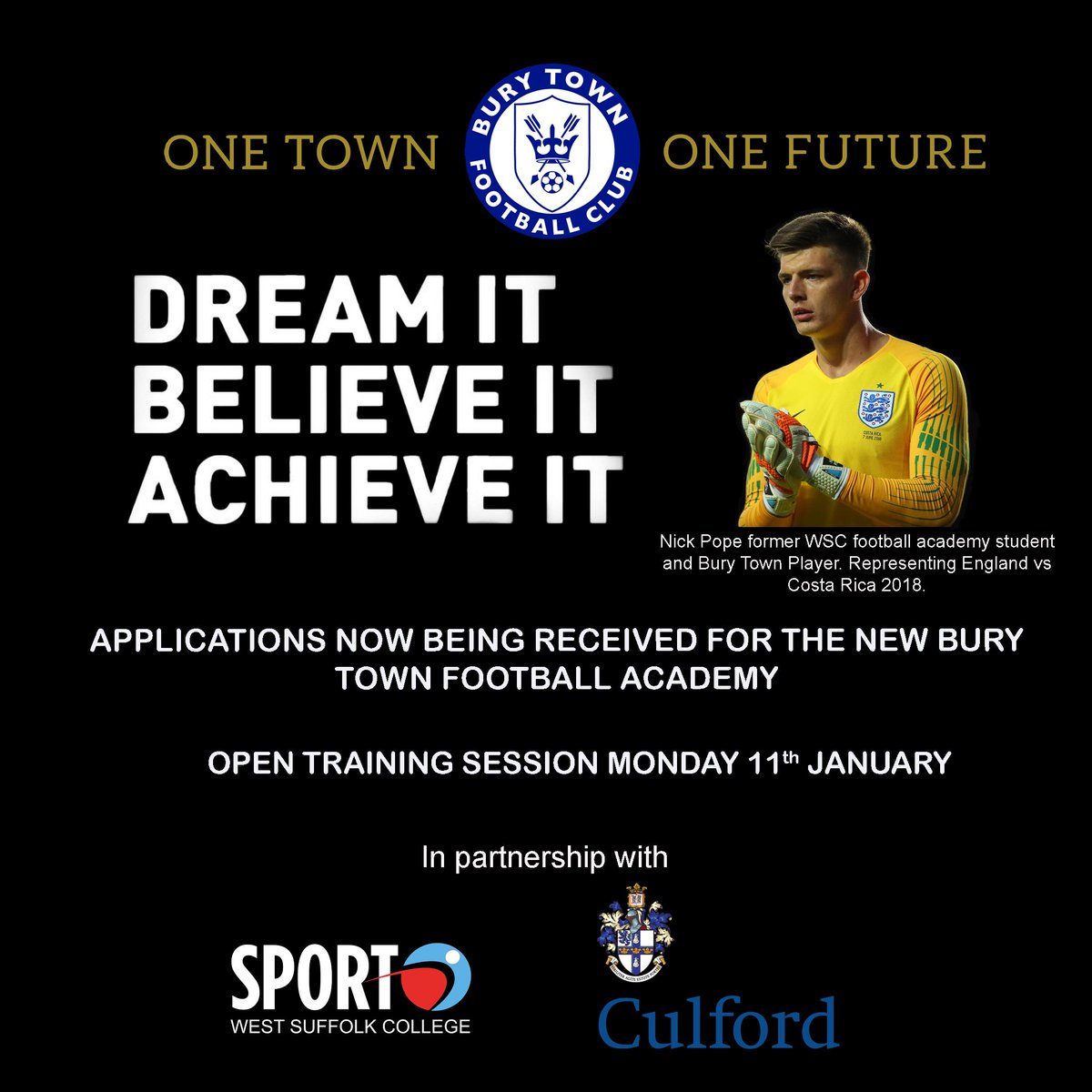 BuryTownFC's tweet photo. COMING SEPTEMBER 2021: Bury Town FC are delighted to announce the launch of our new Academy in partnership with West Suffolk College and Culford School, for more details and how to register your interest please visit here: https://t.co/EDoaN6bXfJ https://t.co/xRdftOyWv1