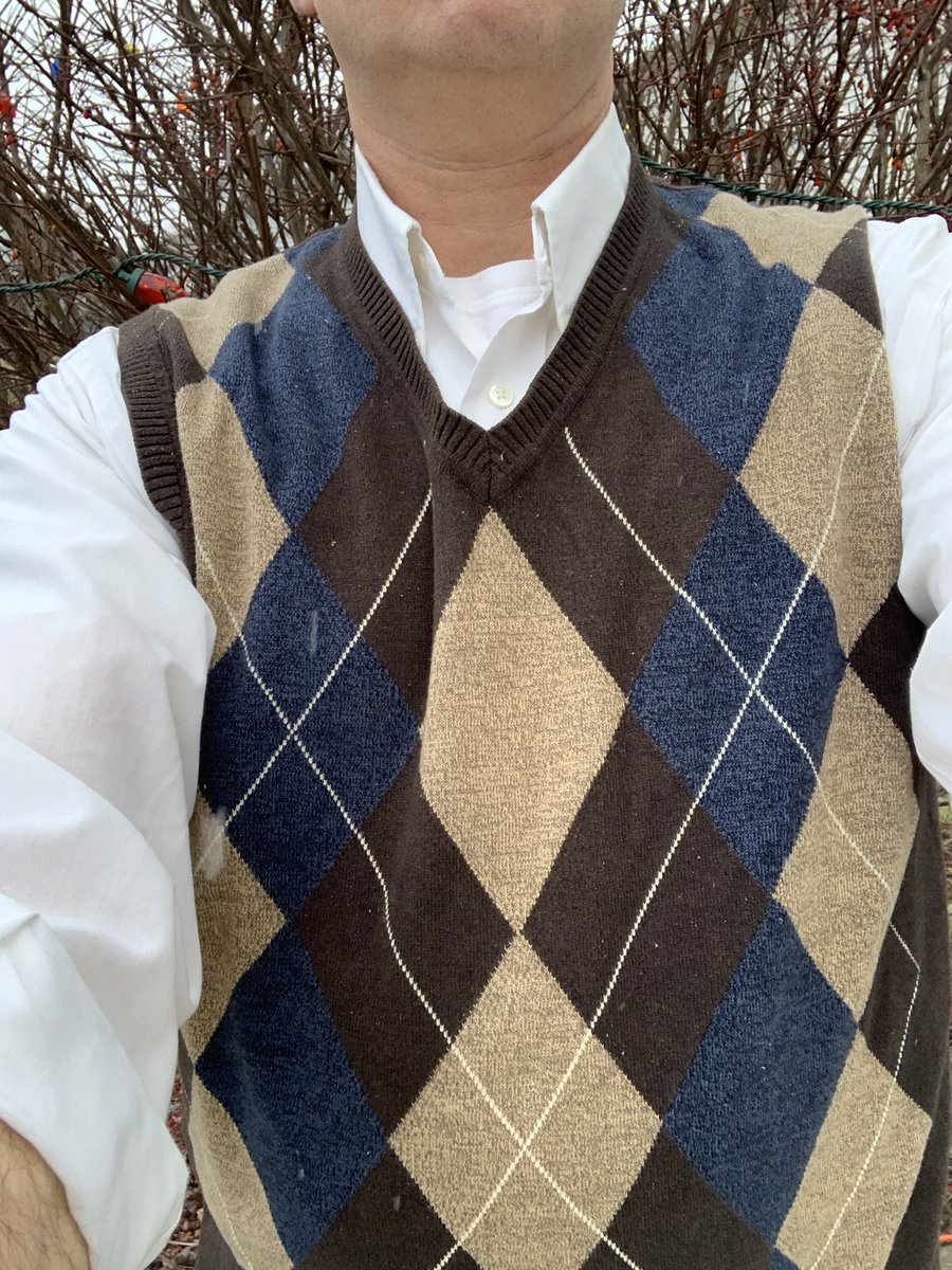 thedullguy's tweet photo. A few years ago I unilaterally declared Wednesday as Sweater Vest Day in my little teacher world (pop.: 1). So yeah, I’ll play. #DecemberSpiritDays #mathnerdalert #gavitmhs #schk12 https://t.co/PoMjeILnxk