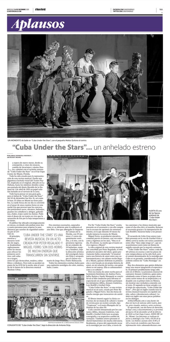 Para los que prefieren leer la version impresa... así aparece hoy <a href="/elnuevoherald/">el Nuevo Herald</a> artículo <a href="/artburstmiami/">ARTBURST</a> de <a href="/herreramonroy/">Jorge Herrera-Monroy</a> sobre #CubaUndertheStars #musical <a href="/miamiyouthfair/">miamiyouthfair</a> <a href="/mikeiron44/">Miguel Ferro</a> #PeterRegalado <a href="/antoniodrija/">Antonio Drija</a> <a href="/MiamiDadeArts/">MDC Cultural Affairs</a> @ArtsBizMiami <a href="/casadanza1/">casadeladanzalogroño</a> @filmeweb <a href="/DanzadanceOrg/">DANZADANCE ORG</a>