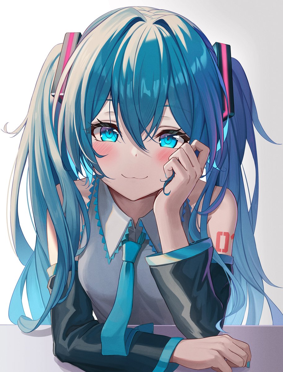 hatsune miku 1girl solo long hair twintails necktie looking at viewer detached sleeves  illustration images