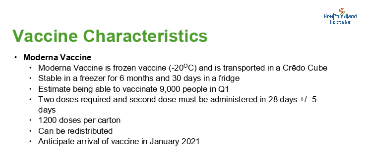 The Moderna vaccine will be a lot more useful for this province's geography, but we're getting less doses of it (we don't get to pick and choose, we get what we get)  #covid19nfld