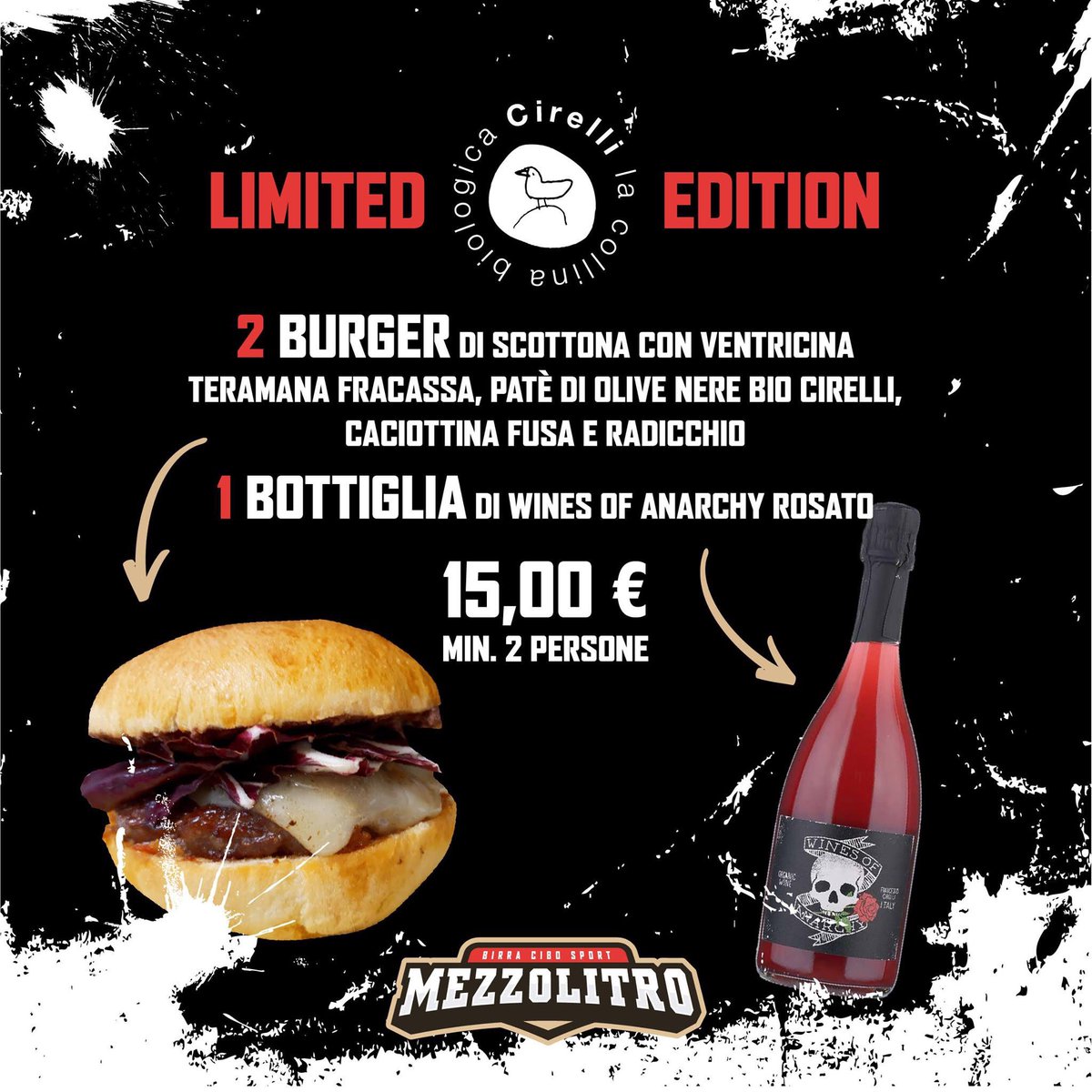 collina_bio's tweet photo. In collaborazione con Mezzolitro, e solo per pochi giorni, un menu "limited edition": due Burger e.  Wines of Anarchy rosé direttamente a casa tua! 🍔🤟
Ordina al numero 0859142319.
#lacollinabiologica #WinesofAnarchy #burger https://t.co/sNU6AMU6xj